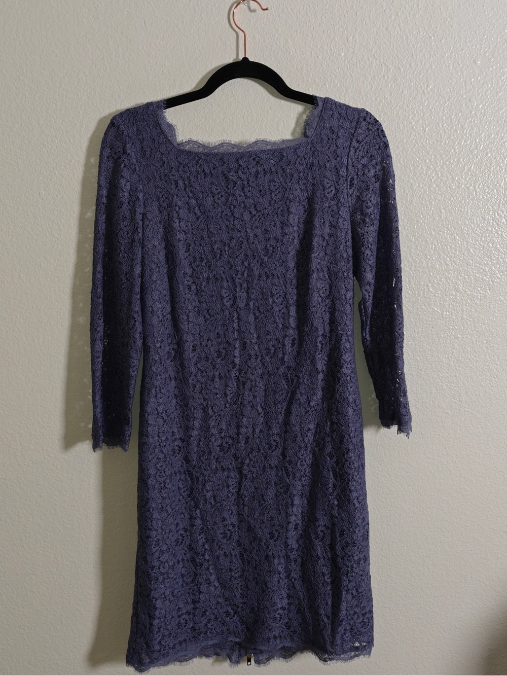 Adrianna Papell Size 10 Purple Lace Midi Dress Gold Zip 3/4 Sleeve